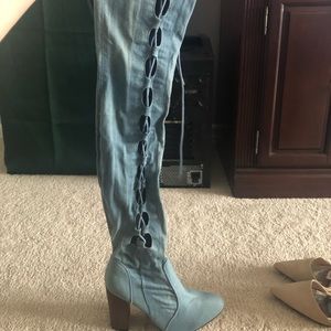Knee high denim blue boots!